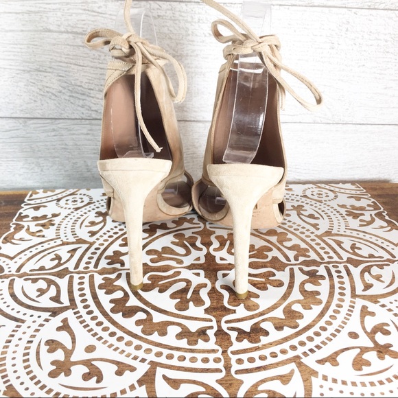 Hugo Boss Suede Ankle Wrap Open Toe Heels - Picture 4 of 6